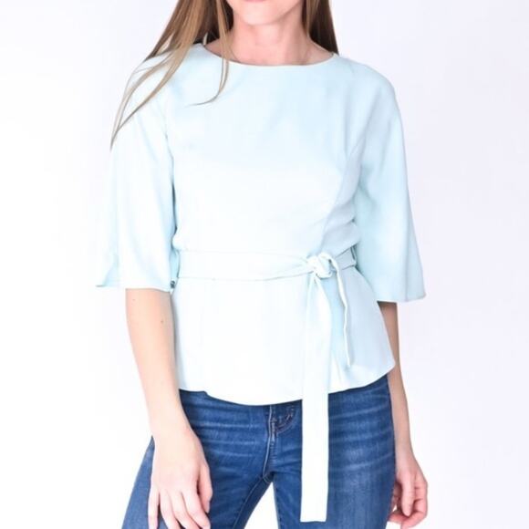 Amanda Uprichard NWT Light Blue Tie Front Top with 3/4 Length Sleeves Size Small - Picture 1 of 9